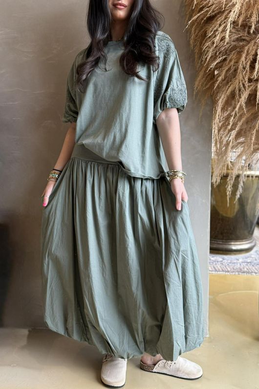 Atik Bubble Sleeve Top Khaki 